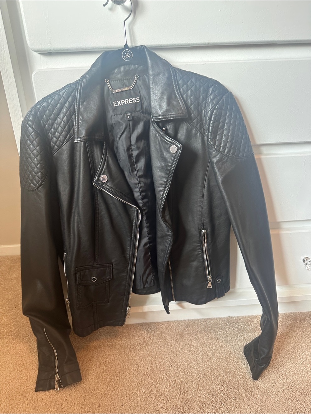 Express Black Quilted Shoulder Faux Leather Moto Jacket New Without Tags